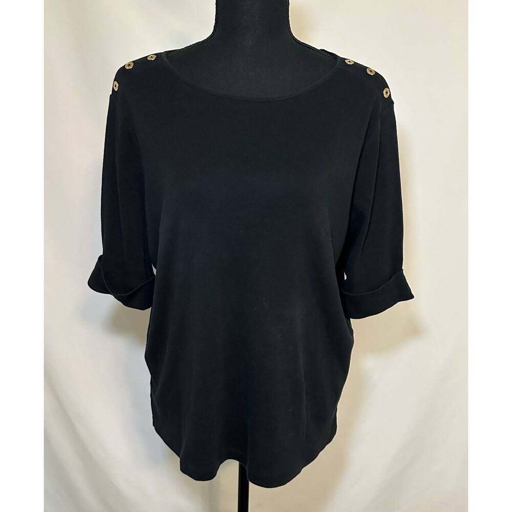 Lauren Ralph Lauren Black Short Sleeve Shirt Gold Button Women's Plus‎ 1X